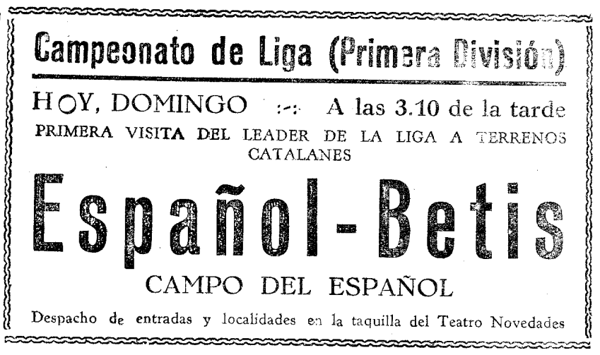 Liga 1934-35. Jornada 8. Español 1 – Betis 1